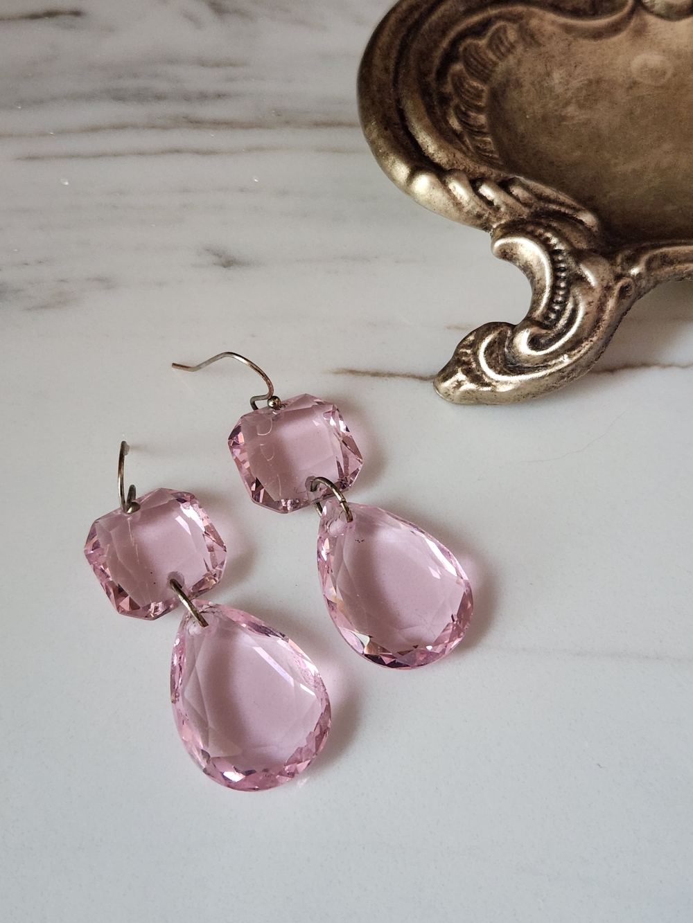 Pink Teardrop Crystal Dangle Earrings - Unbranded